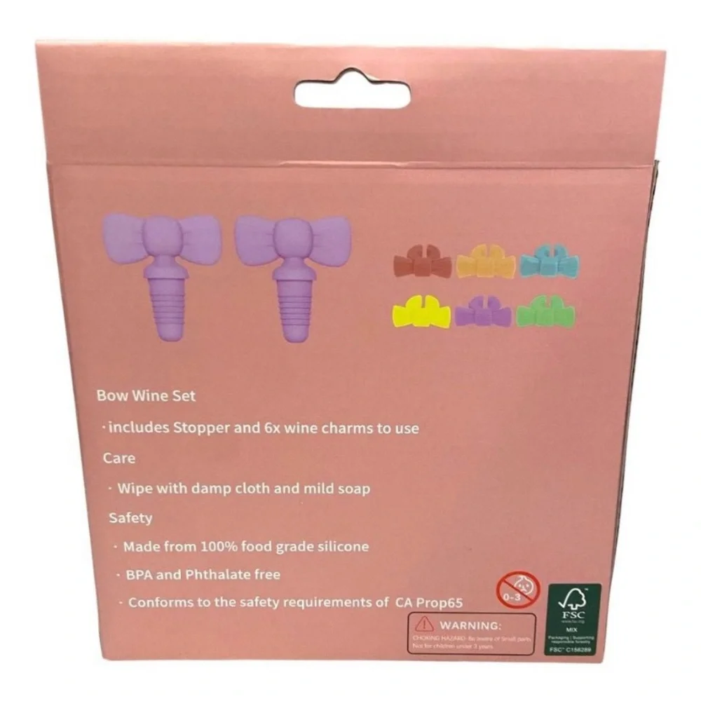 Wine Stopper & Charms Set - Silicone Bows - Great Gift NWT